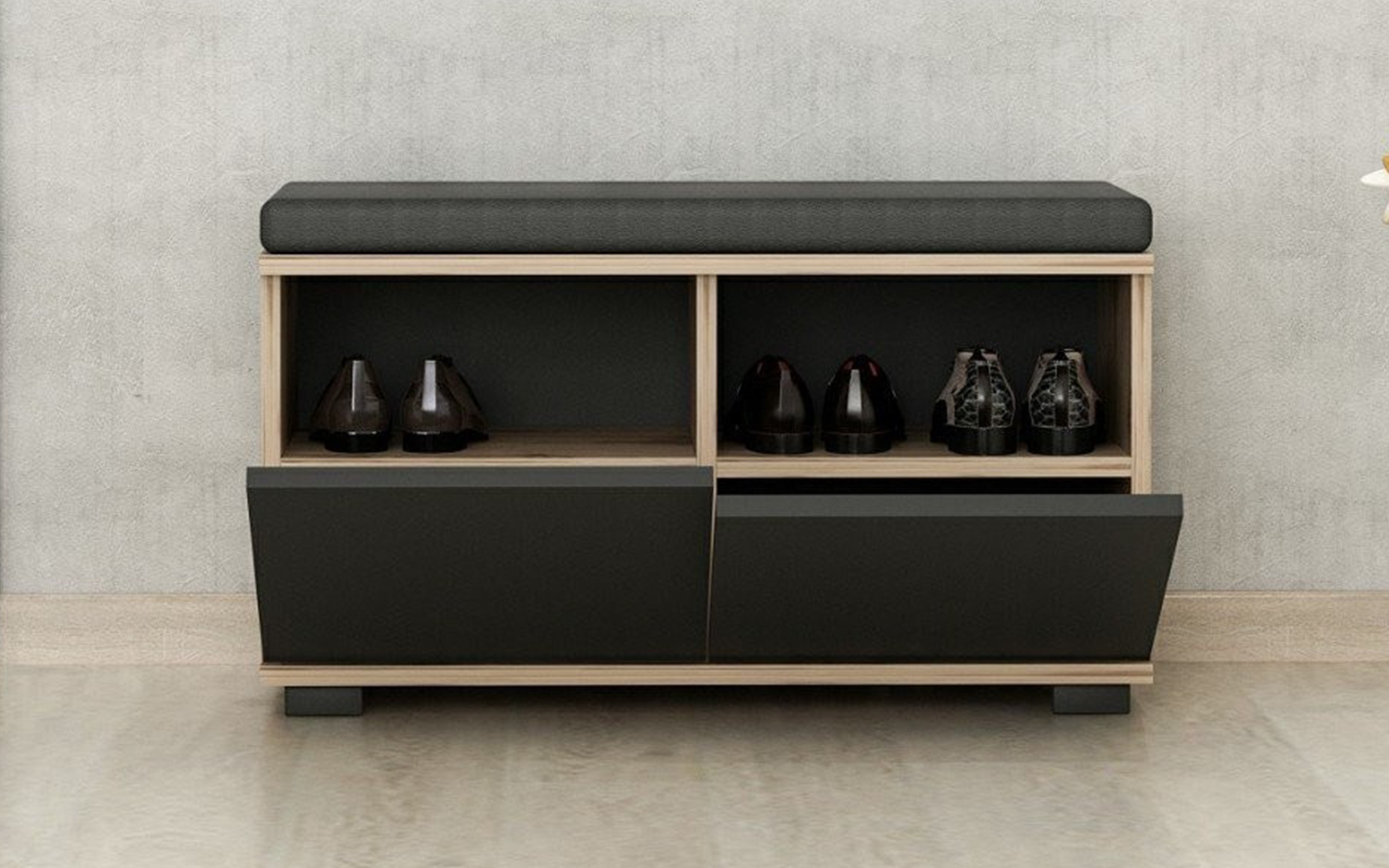 Shoe bench cabinet Arvin, walnut + black  5